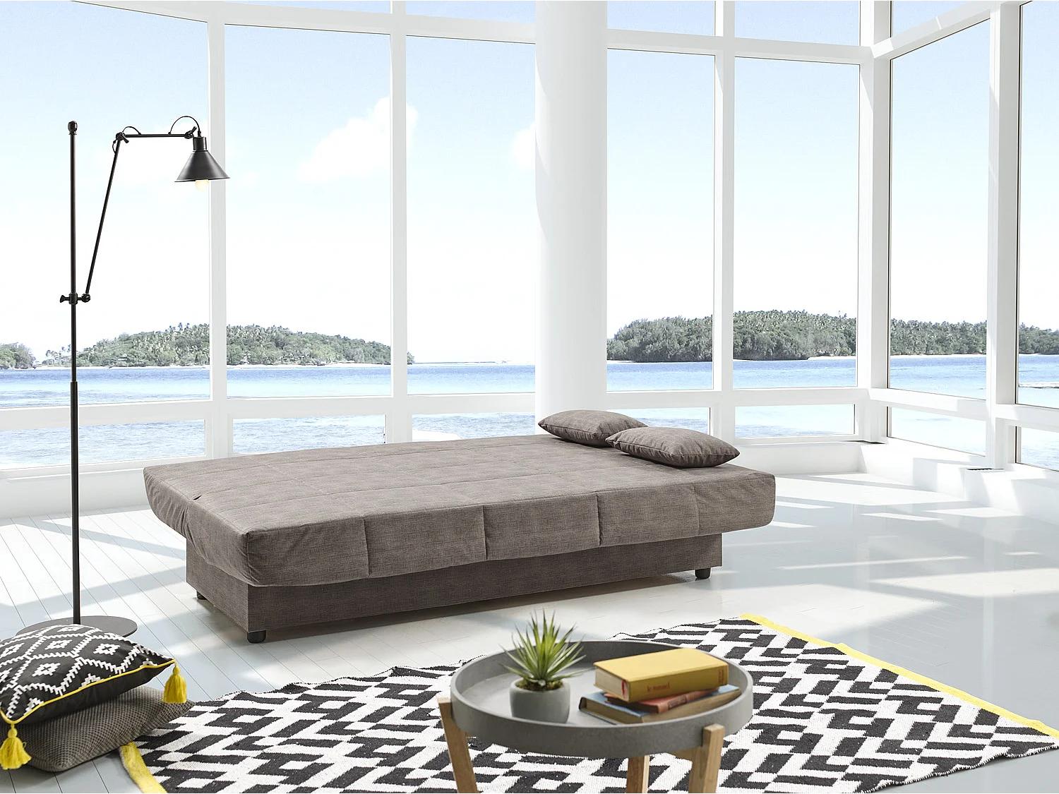 Sofa Cama Clic Clac Julieta 3 Plazas Gris Ceniza sofá: 184x75x31 cm. Cama: 190x132x40 cm. Incluye 2 Cojines