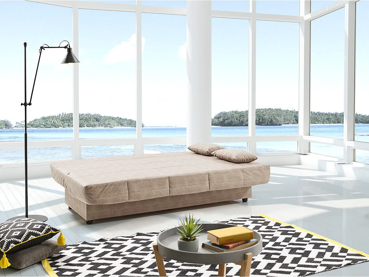 Sofa Cama Clic Clac Julieta 3 Plazas Beige sofá: 184x75x31 cm. Cama: 190x132x40 cm. Incluye 2 Cojines