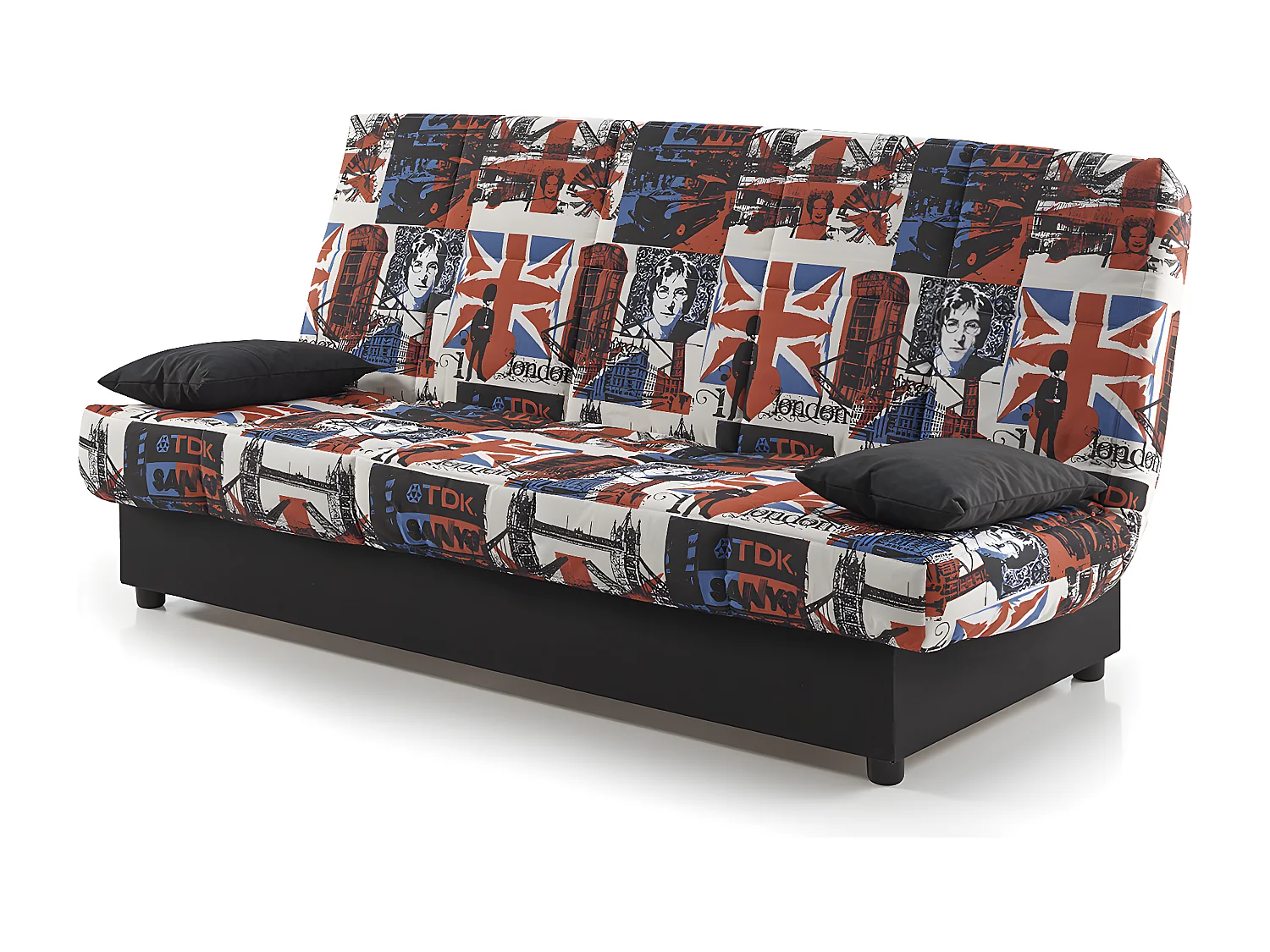 Sofa Cama Clic Clac Julieta 3 Plazas Estampado Londres sofá: 184x75x31 cm. Cama: 190x132x40 cm. Incluye 2 Cojines