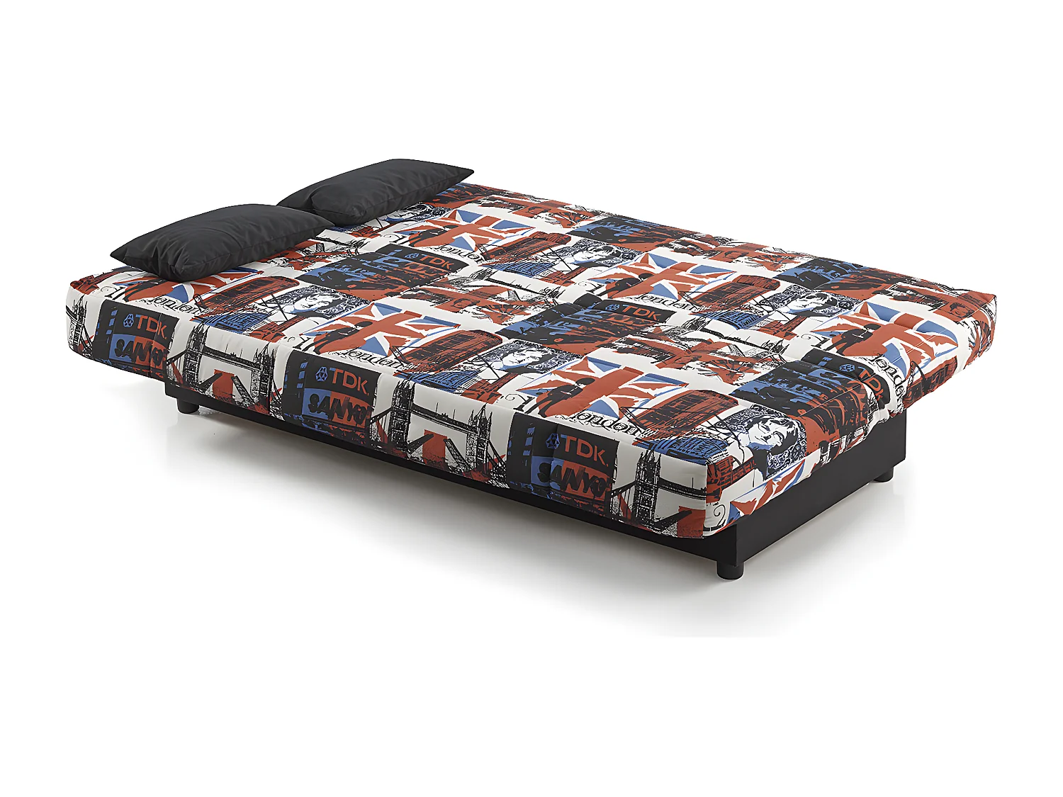 Sofa Cama Clic Clac Julieta 3 Plazas Estampado Londres sofá: 184x75x31 cm. Cama: 190x132x40 cm. Incluye 2 Cojines