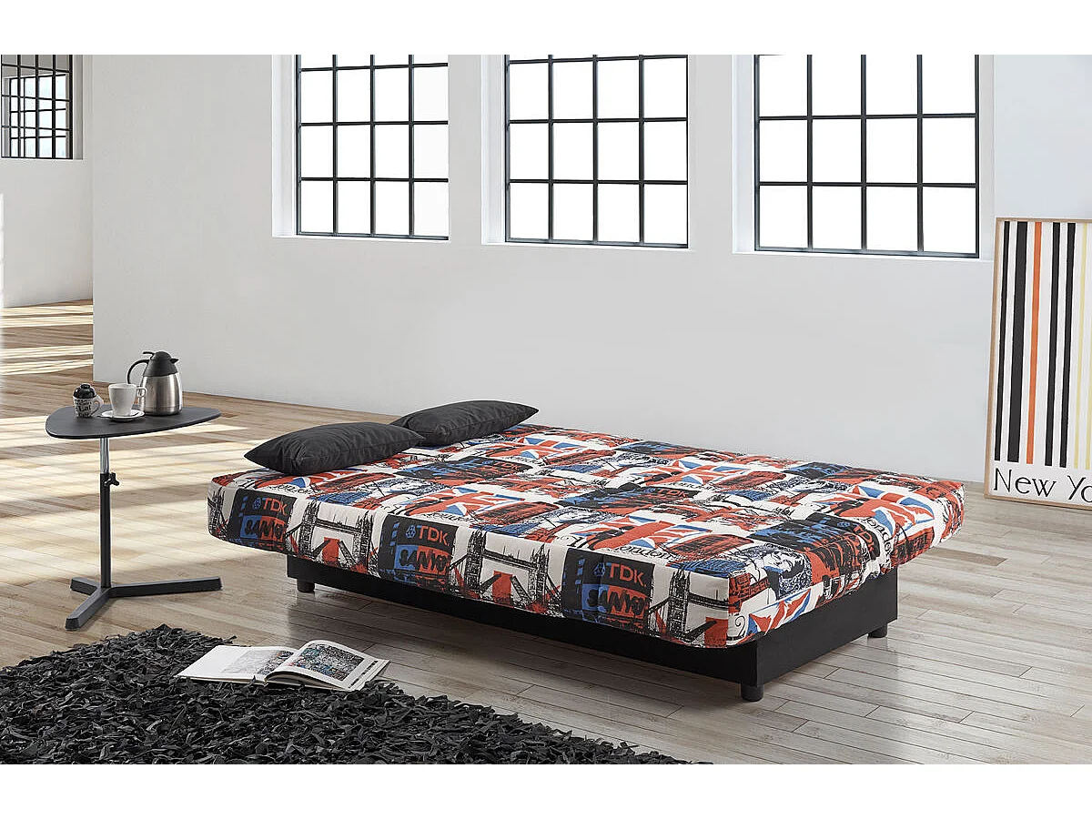 Sofa Cama Clic Clac Julieta 3 Plazas Estampado Londres sofá: 184x75x31 cm. Cama: 190x132x40 cm. Incluye 2 Cojines