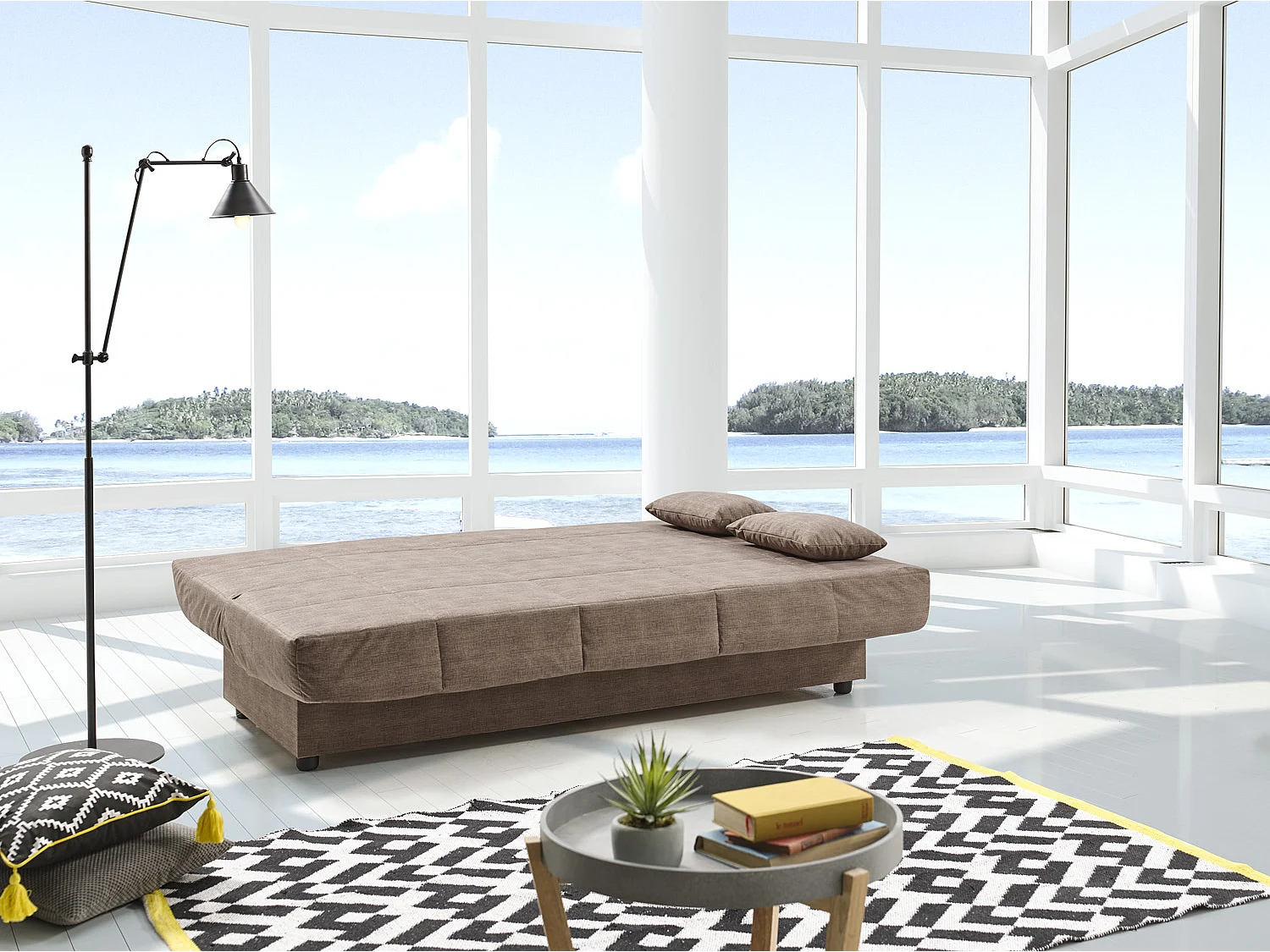 Sofa Cama Clic Clac Julieta 3 Plazas Chocolate sofá: 184x75x31 cm. Cama: 190x132x40 cm. Incluye 2 Cojines