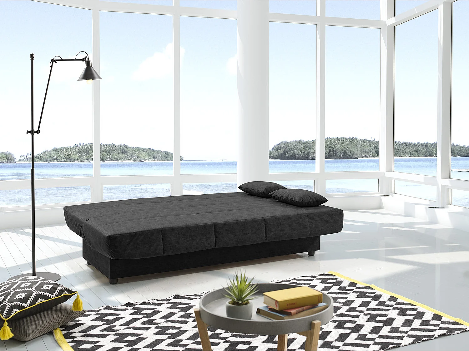 Sofa Cama Clic Clac Julieta 3 Plazas Negro sofá: 184x75x31 cm. Cama: 190x132x40 cm. Incluye 2 Cojines