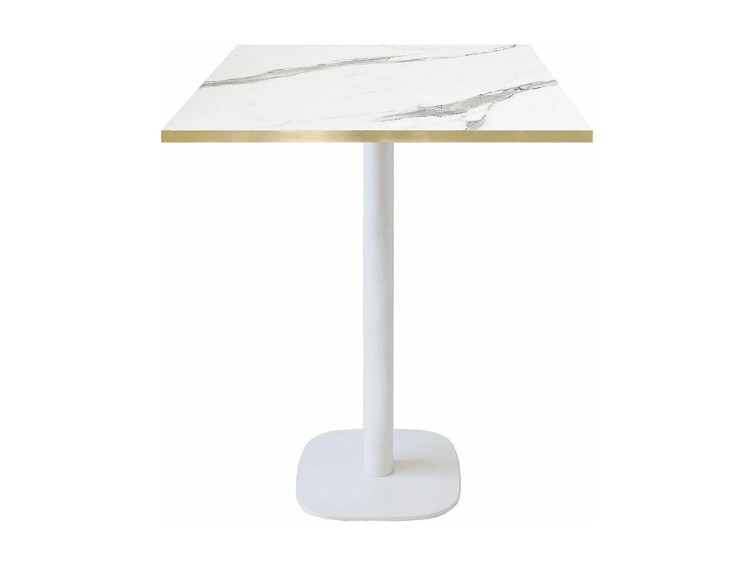 Mesa de bar 70 x 70 cm - Banco de mármol blanco modelo redondo con cantos de latón
