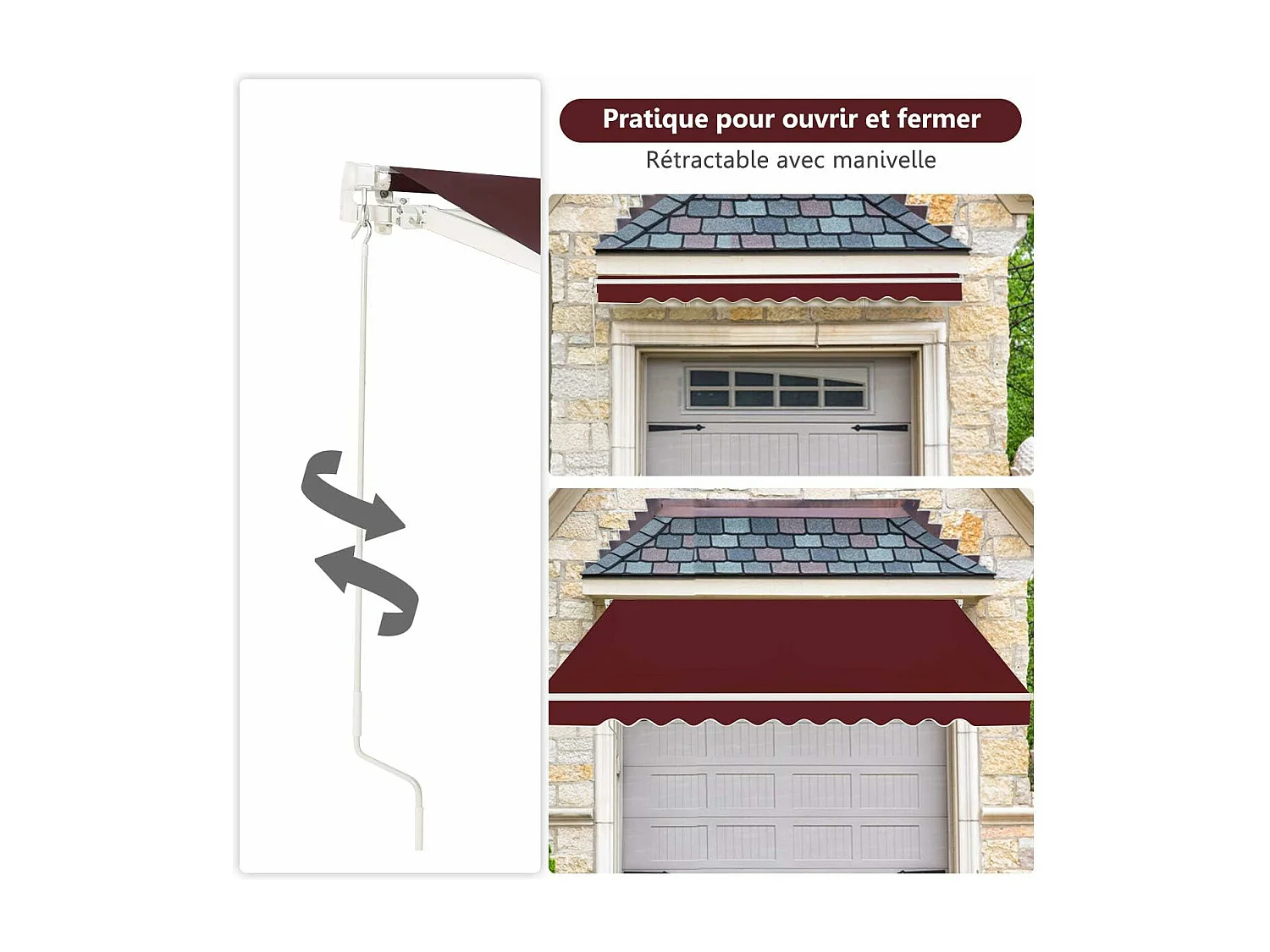 Store Banne de Balcon Rétractable avec Tissu et velours Résistant aux UV et à l'eau, Cadre en Aluminium Angle Réglable 5-35° ,3 x 2,5 m