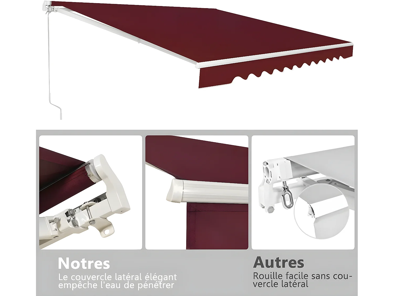 Store Banne de Balcon Rétractable avec Tissu et velours Résistant aux UV et à l'eau, Cadre en Aluminium Angle Réglable 5-35° ,3 x 2,5 m