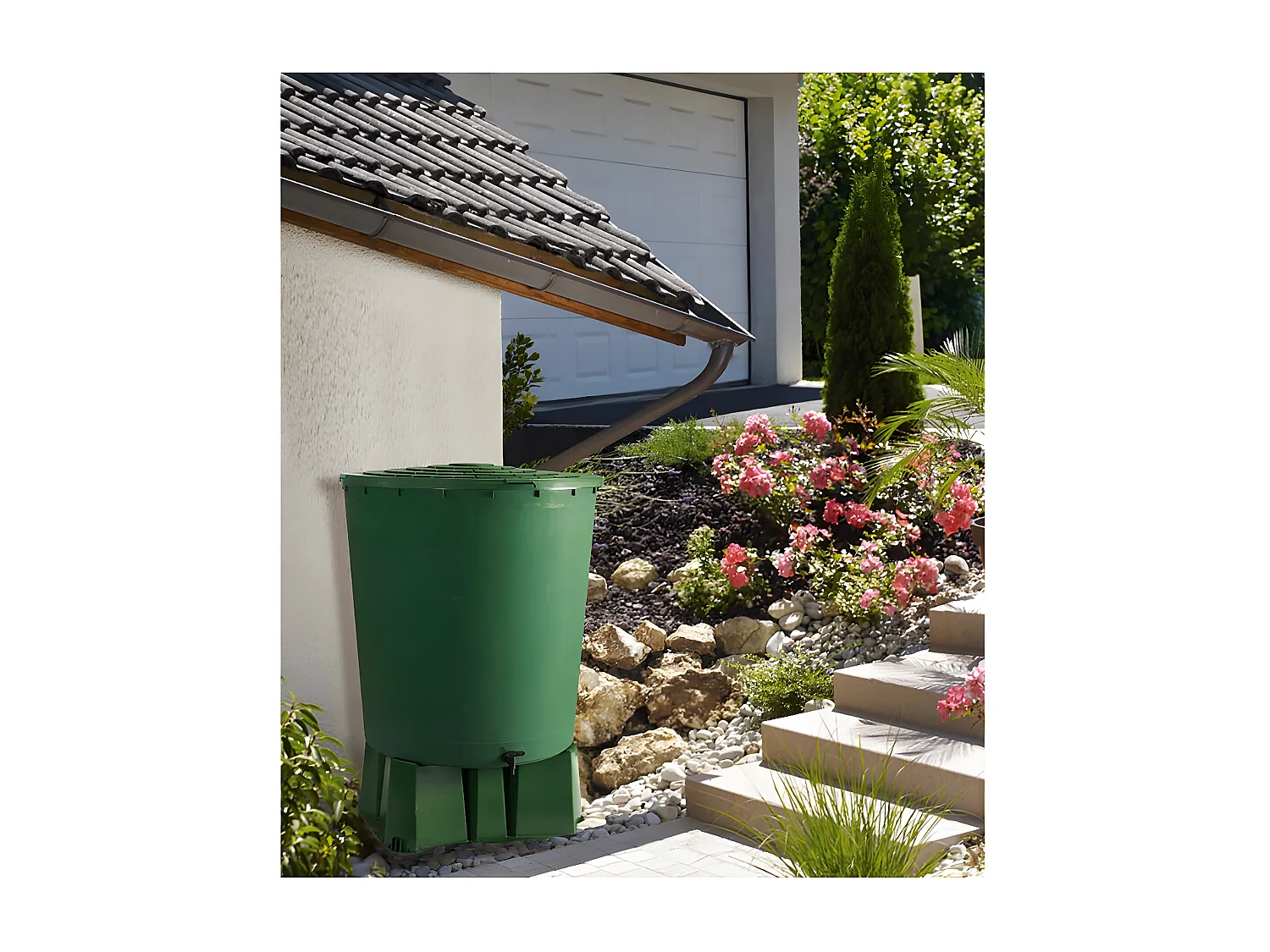 Recuperatore d'acqua con base "UBUD" - 500 litri - Ecologico e pratico per il tuo giardino