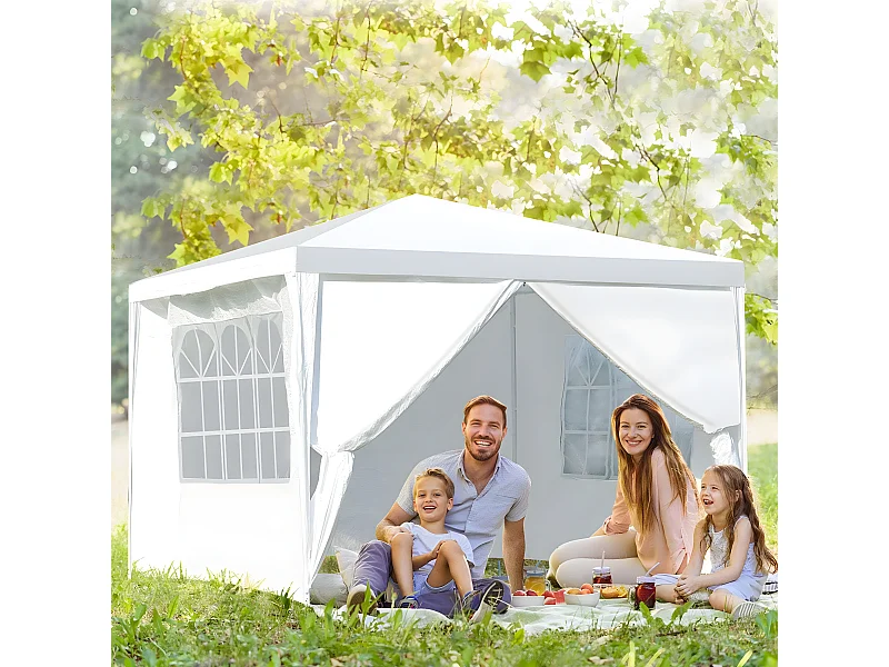 Tonnelle de Jardin 3x3M, Tente de Reception avec 4 Bâches Amovibles et Fenêtres Transparentes, Tubes Métalliques, Barnum pour Fête, Mariage, BBQ