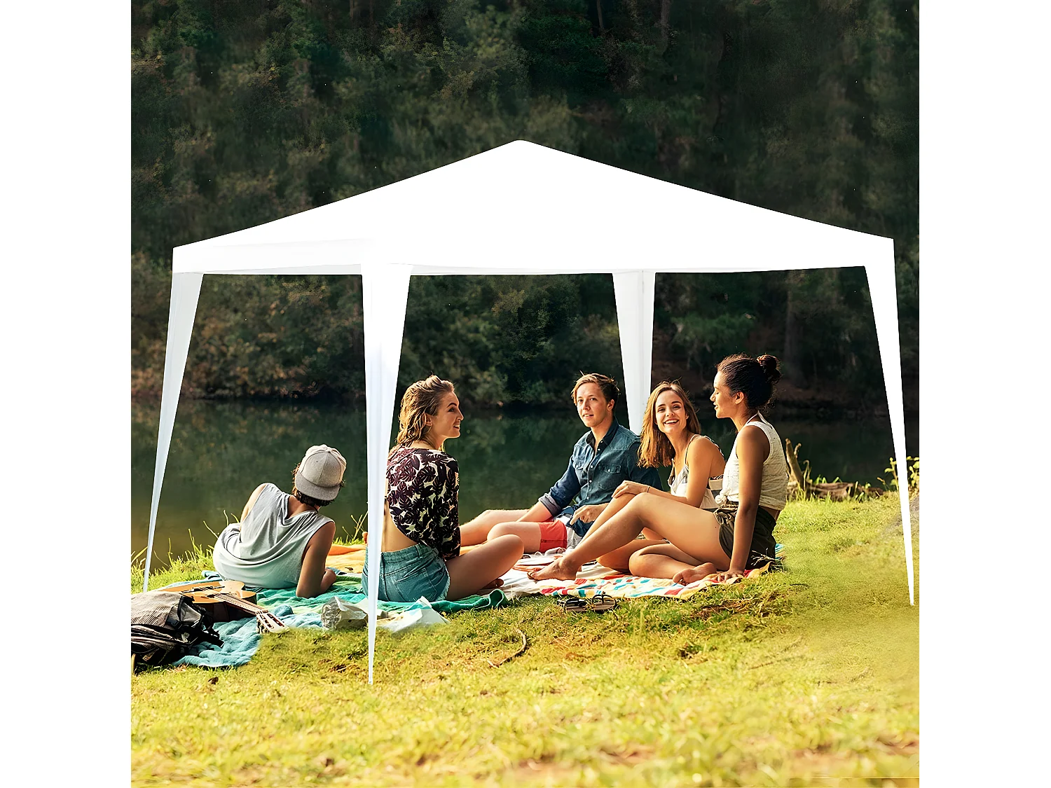 Tonnelle de Jardin 3x3M, Tente de Reception avec 4 Bâches Amovibles et Fenêtres Transparentes, Tubes Métalliques, Barnum pour Fête, Mariage, BBQ