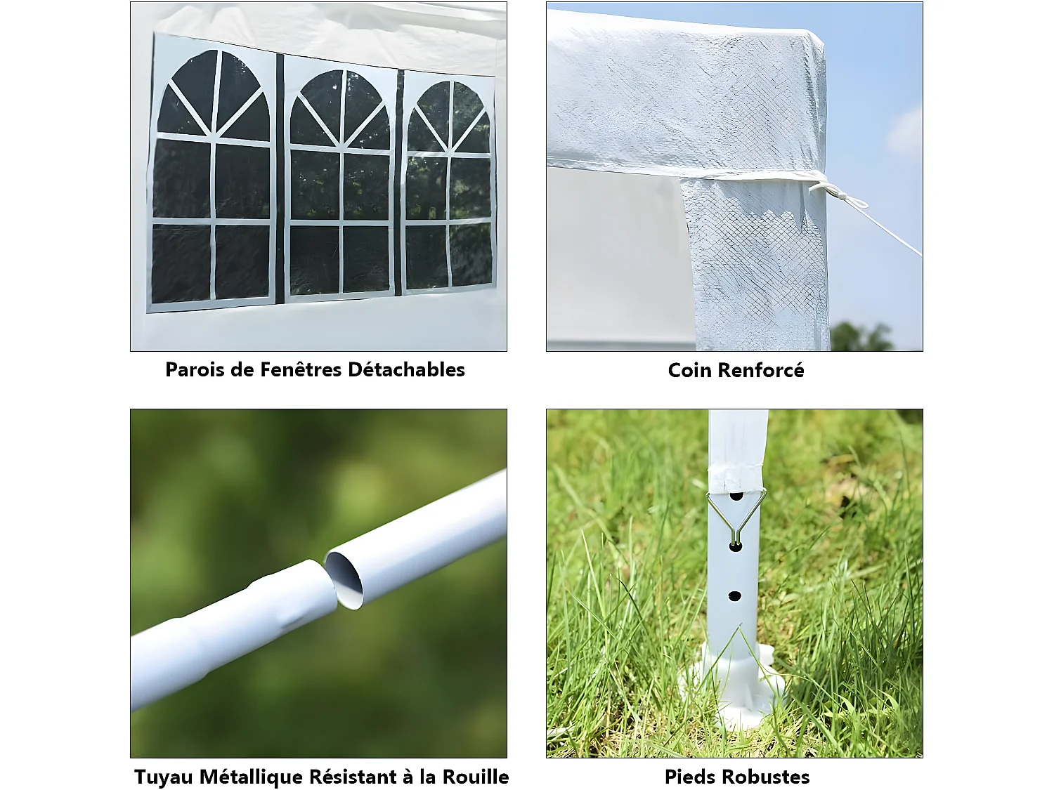 Tonnelle de Jardin 3x3M, Tente de Reception avec 4 Bâches Amovibles et Fenêtres Transparentes, Tubes Métalliques, Barnum pour Fête, Mariage, BBQ