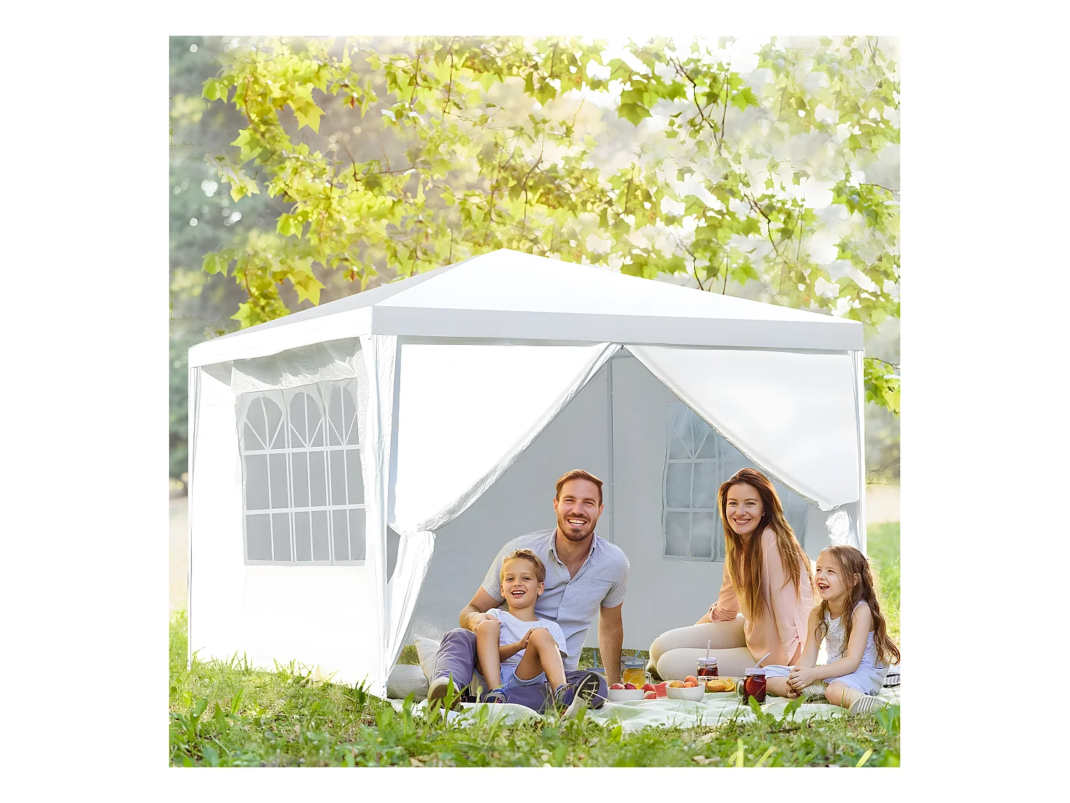 Tonnelle de Jardin 3x3M, Tente de Reception avec 4 Bâches Amovibles et Fenêtres Transparentes, Tubes Métalliques, Barnum pour Fête, Mariage, BBQ