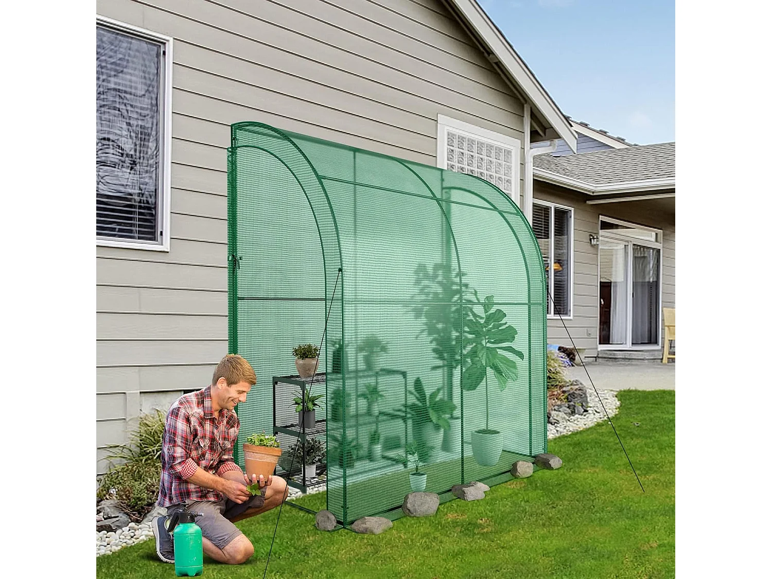 Serre de Jardin en PE avec Étagère à Plantes 3 Niveaux, Construction en Acier Imperméable 198,5x98x215cm, Vert