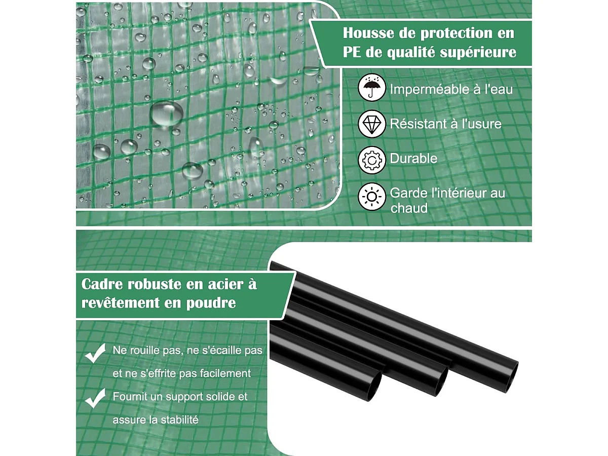 Serre de Jardin en PE avec Étagère à Plantes 3 Niveaux, Construction en Acier Imperméable 198,5x98x215cm, Vert