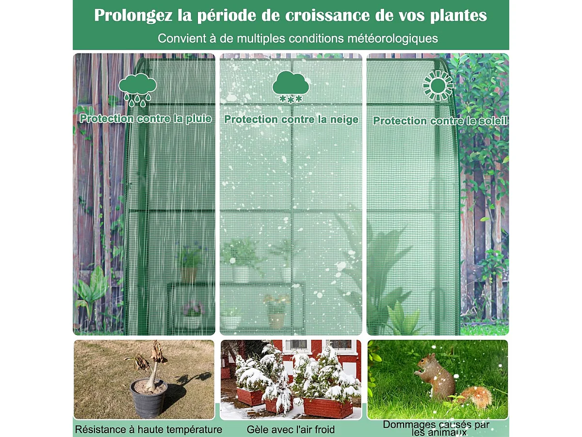 Serre de Jardin en PE avec Étagère à Plantes 3 Niveaux, Construction en Acier Imperméable 198,5x98x215cm, Vert