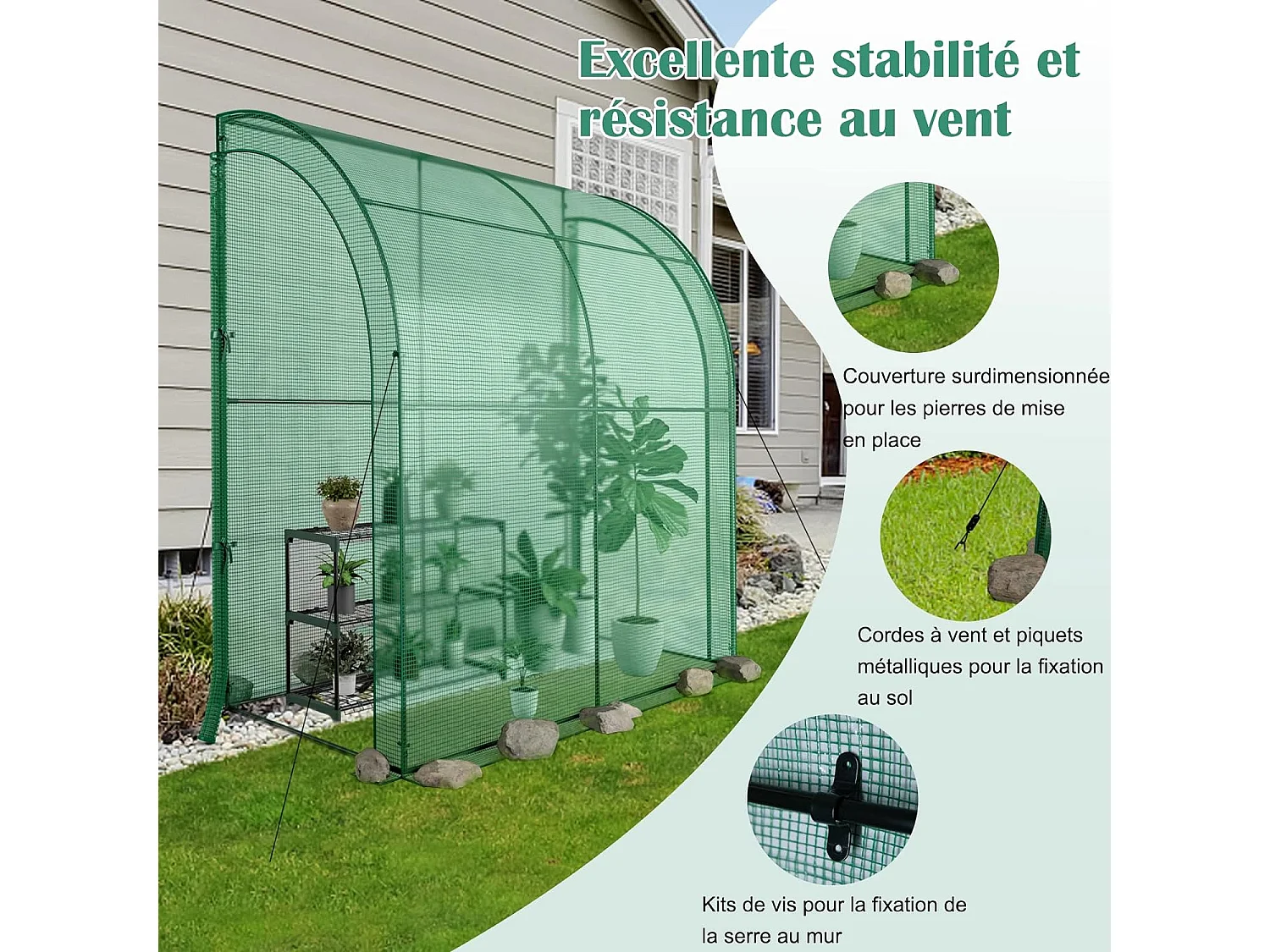 PE-tuinkas met 3-laags plantenrek, waterdichte tomatenkas van staalconstructie 198,5 x 98 x 215 cm met 2 ritsdeuren, voor zaailingen en pot, groen