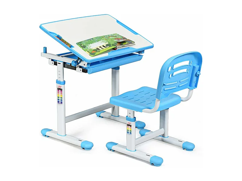 Bureau et Chaise Ensemble pour Enfants Ensemble Table Chaise Réglable en Hauteur avec Tiroir Inclinables