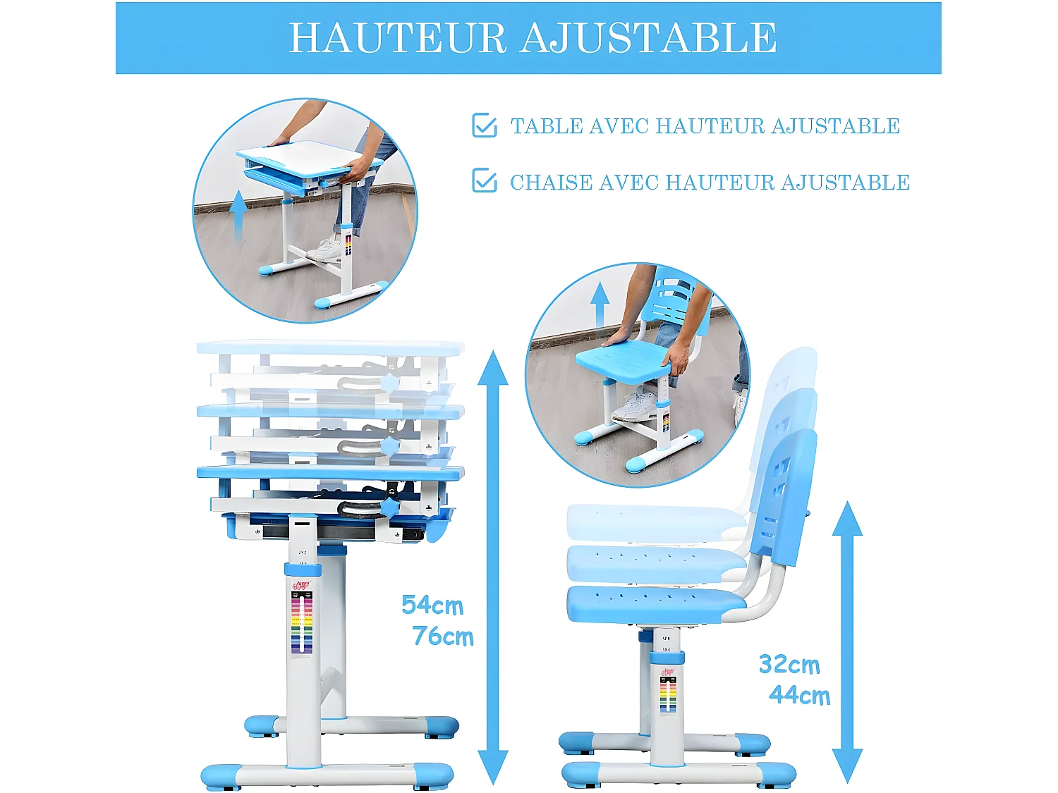 Bureau et Chaise Ensemble pour Enfants Ensemble Table Chaise Réglable en Hauteur avec Tiroir Inclinables