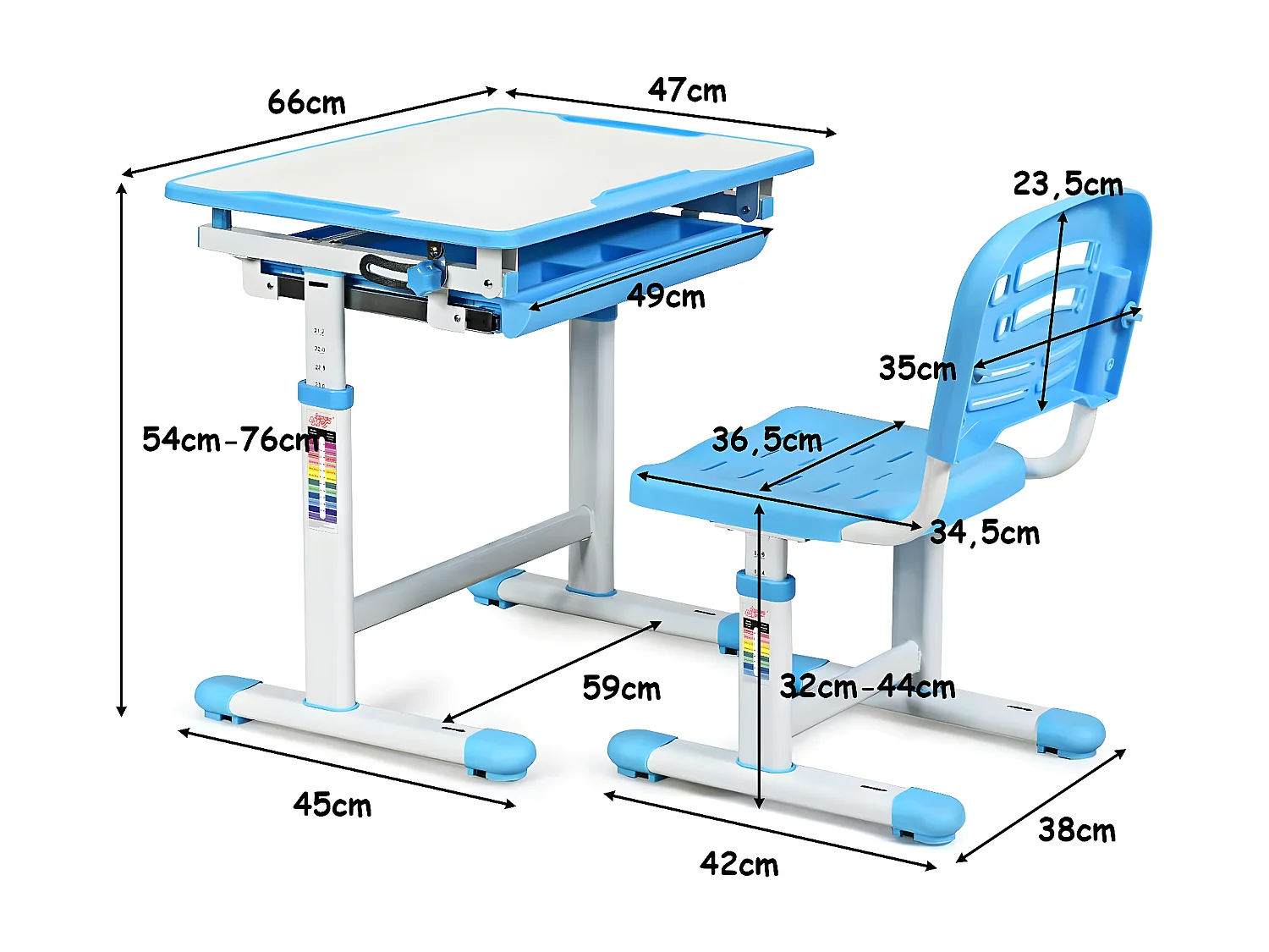 Bureau et Chaise Ensemble pour Enfants Ensemble Table Chaise Réglable en Hauteur avec Tiroir Inclinables