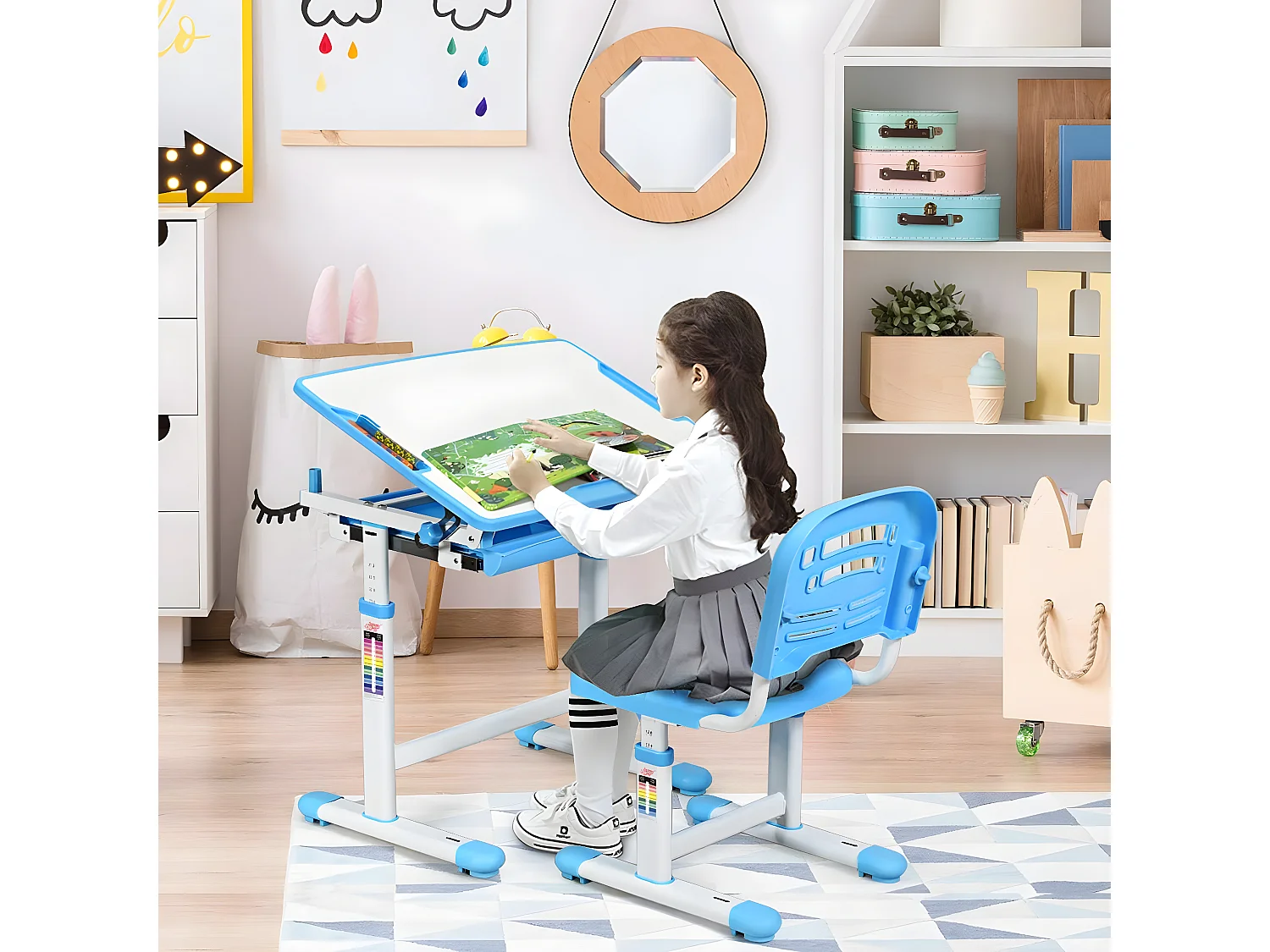 Bureau et Chaise Ensemble pour Enfants Ensemble Table Chaise Réglable en Hauteur avec Tiroir Inclinables
