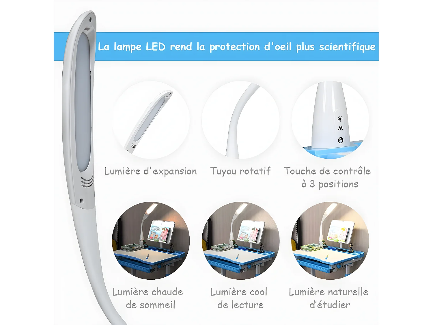 Set Bureau et Chaise pour Enfants avec Lampe LED,Bureau Inclinable 0°-40°,Hauteur Réglable,Charge Maximale 80KG Bleu