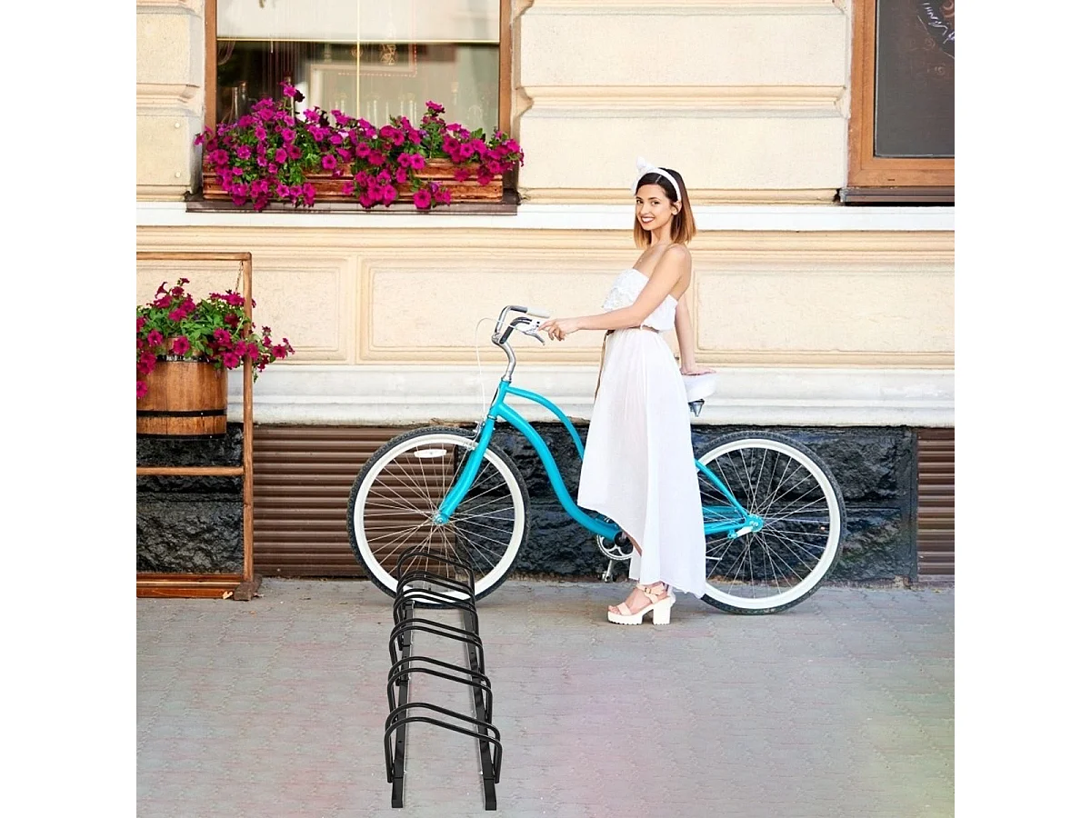 Râtelier 6 Vélo, Support de Rangement Vélo en Acier Revêtu, Fixation au Sol ou au Mur pour Extérieur et Intérieur, 180 x 32,5 x 26 cm, pour VTT, Vélo de Course, Vélo d’Enfant, Noir