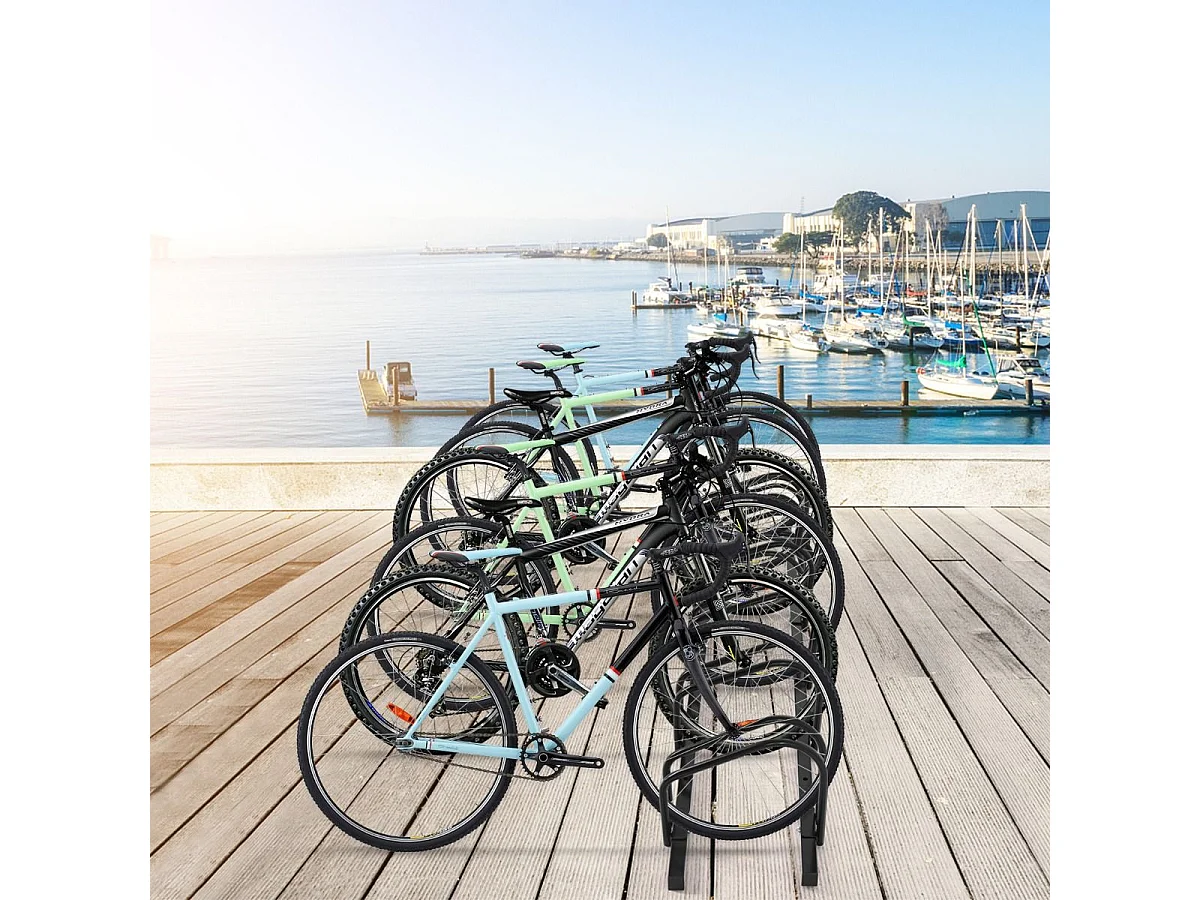 Râtelier 6 Vélo, Support de Rangement Vélo en Acier Revêtu, Fixation au Sol ou au Mur pour Extérieur et Intérieur, 180 x 32,5 x 26 cm, pour VTT, Vélo de Course, Vélo d’Enfant, Noir