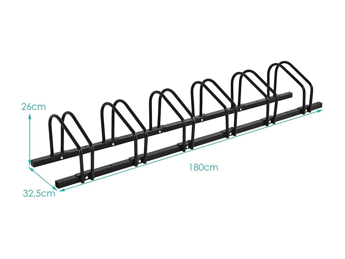 Râtelier 6 Vélo, Support de Rangement Vélo en Acier Revêtu, Fixation au Sol ou au Mur pour Extérieur et Intérieur, 180 x 32,5 x 26 cm, pour VTT, Vélo de Course, Vélo d’Enfant, Noir