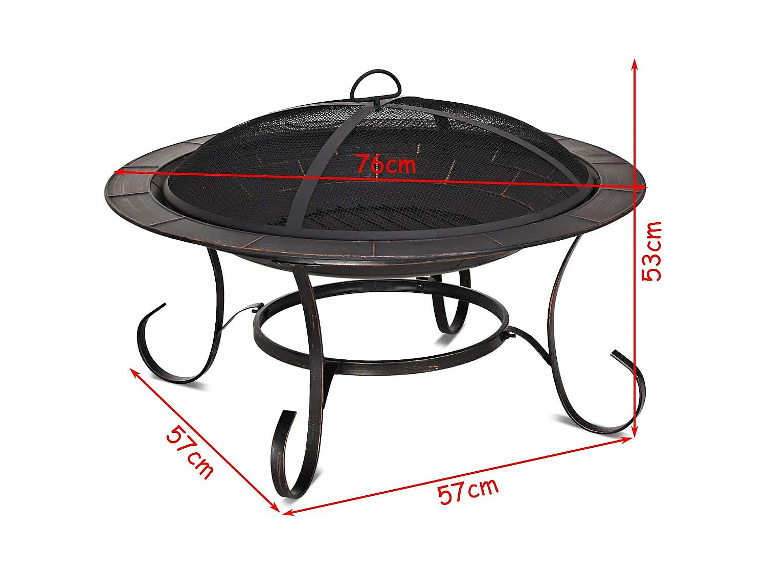 Brasero Exterieur de Jardin Brasero Terrasse en Acier avec Grille Pare-Etincelles Bol 76 cm de Diamètre Or Noir