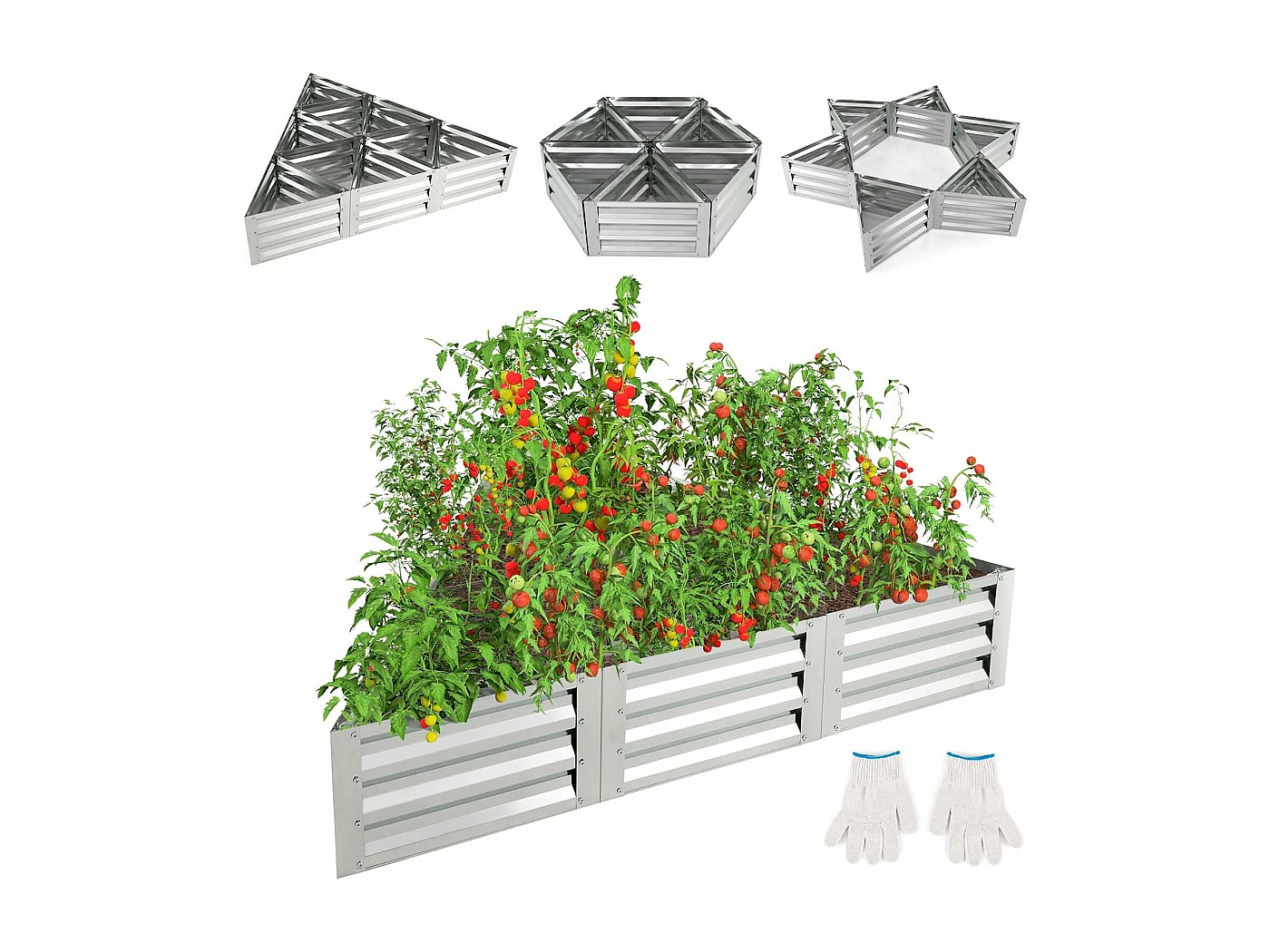 Carré Potager Triangulaire En Fer Galvanisé - 150x150x30 Cm - 6 Espaces - Neuf