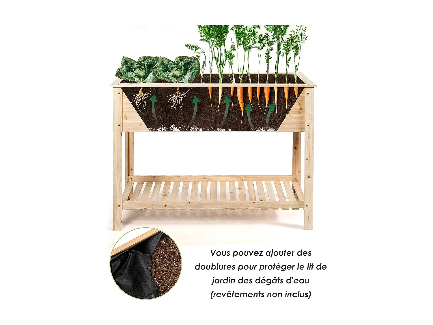 Jardinière Surélevé en Bois avec Étagère, Idéal pour la Croissance des Plantes, Fleurs, Végétaux, 92 x 41x 81 cm
