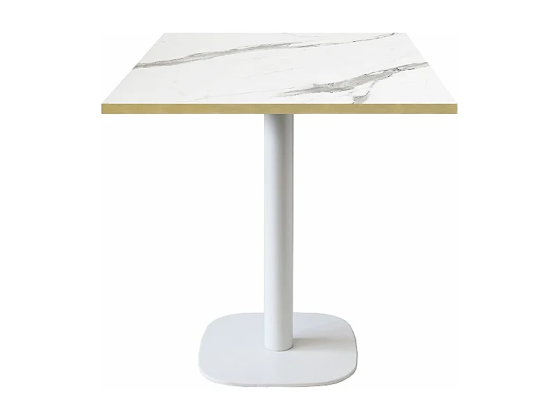 Table 70 x 70 cm - modèle Round blanc marbre blanc chants laiton