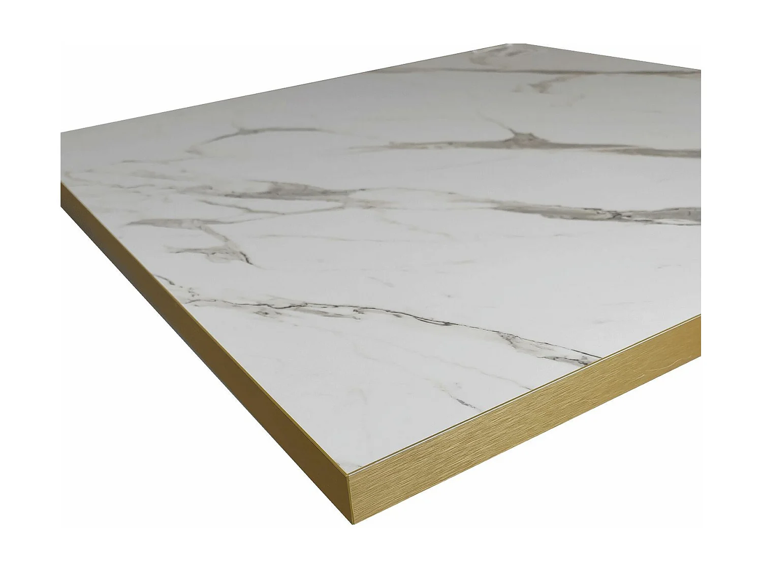 Table 70 x 70 cm - modèle Round blanc marbre blanc chants laiton