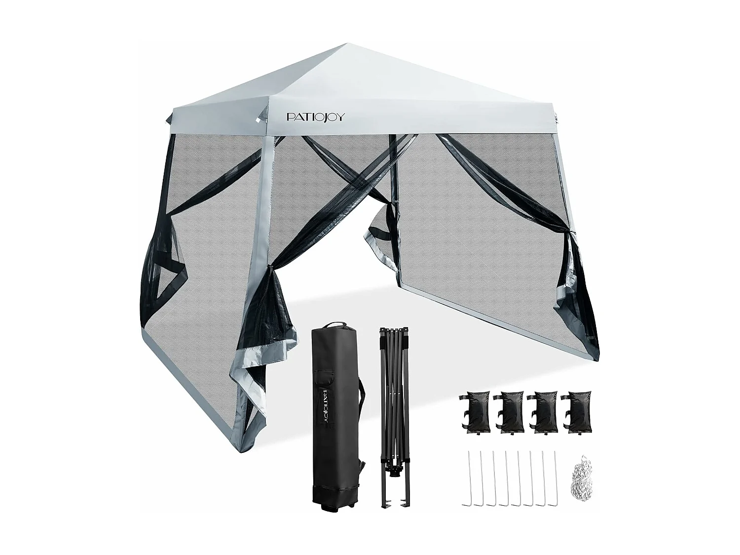 Tonnelle Pliante 3 M x 3 M Imperméable Protection UV/Tente Réglable en Hauteur avec Parois en Maille Sac de Transport pour Patio, CamBoisg (Gris)