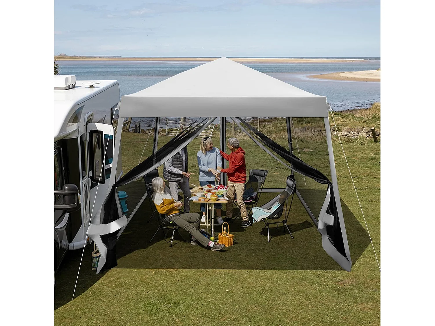 Tonnelle Pliante 3 M x 3 M Imperméable Protection UV/Tente Réglable en Hauteur avec Parois en Maille Sac de Transport pour Patio, CamBoisg (Gris)