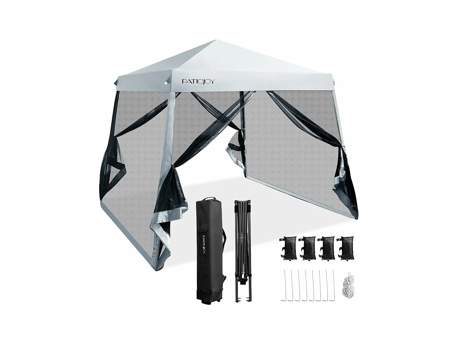 Tonnelle Pliante 3 M x 3 M Imperméable Protection UV/Tente Réglable en Hauteur avec Parois en Maille Sac de Transport pour Patio, CamBoisg (Gris)