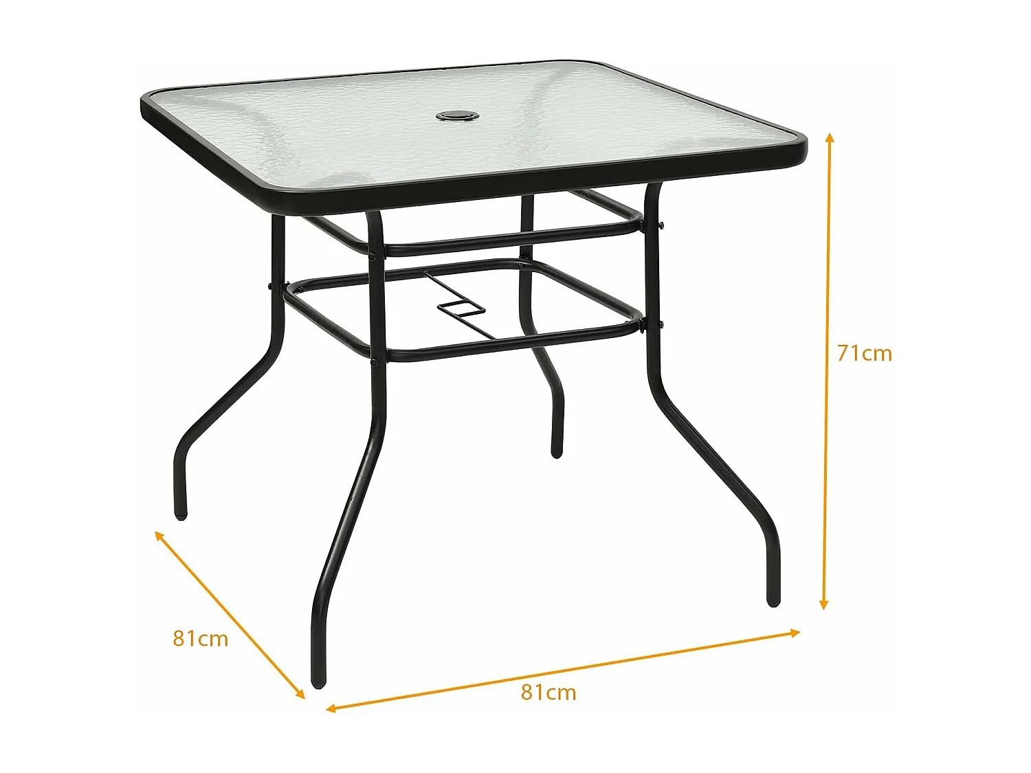 Table de Jardin Carrée en Métal avec Plateau en Verre 81 x 81 x 71 CM de Style Moderne pour Terrasse, Balcon et Cour, Noir