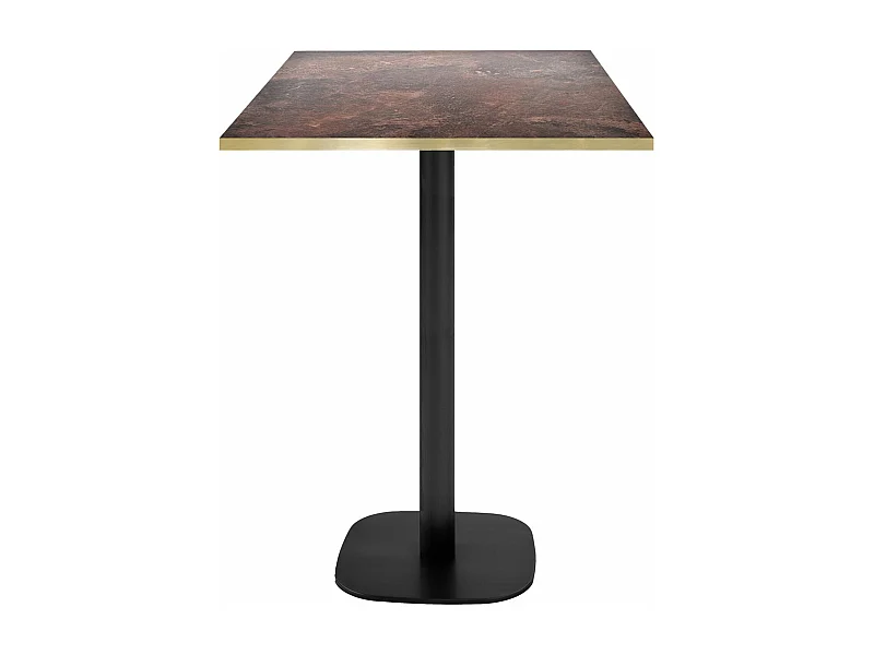 Mesa de bar 60 x 60 cm - Modelo redonda, óxido roca, cantos de latón