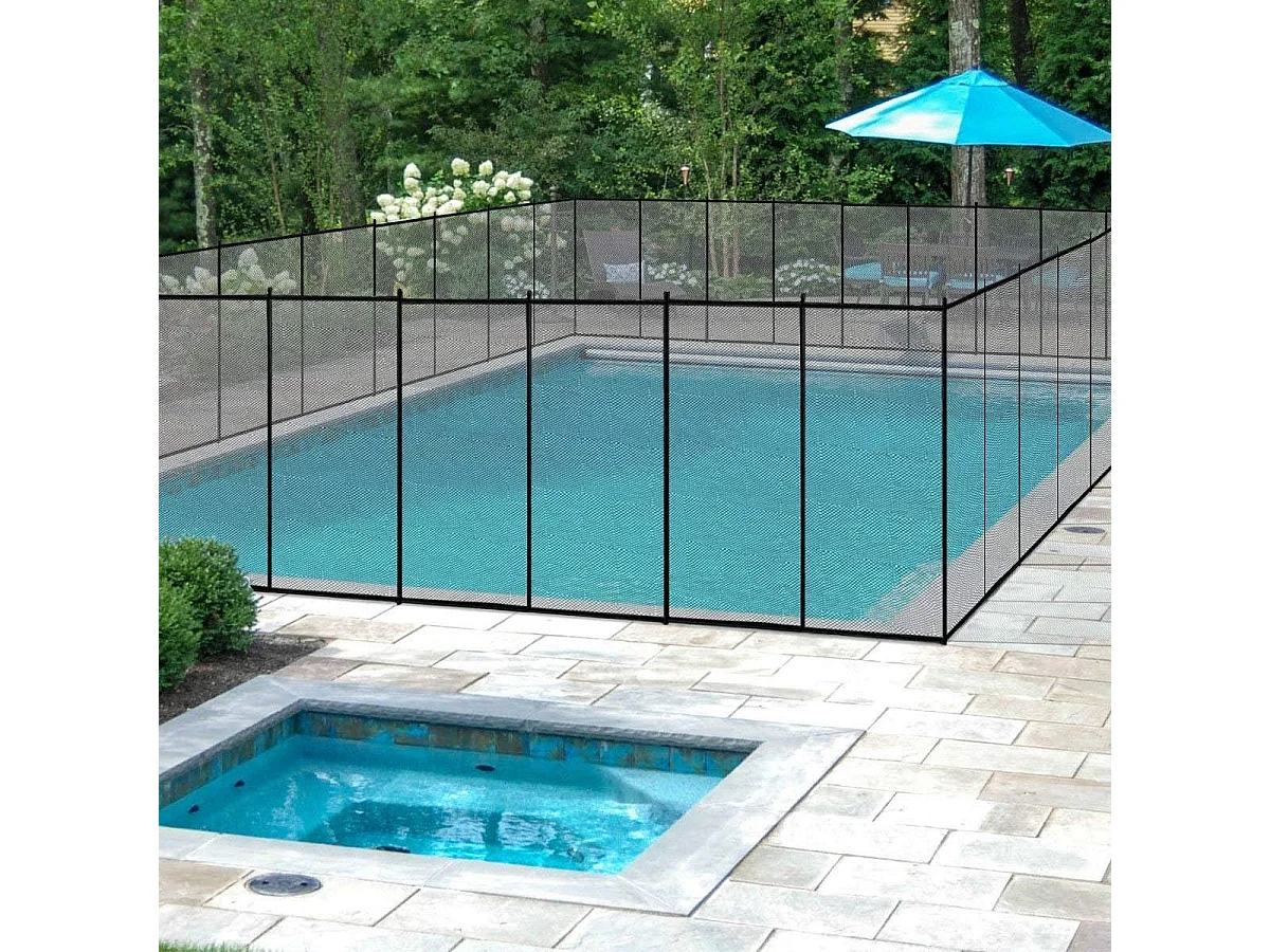 Barrière de Piscine, Barrière de Protection pour Piscine Barriere Filet en Aluminium+Acier Inoxydable+Tissu 366x122 cm Noir