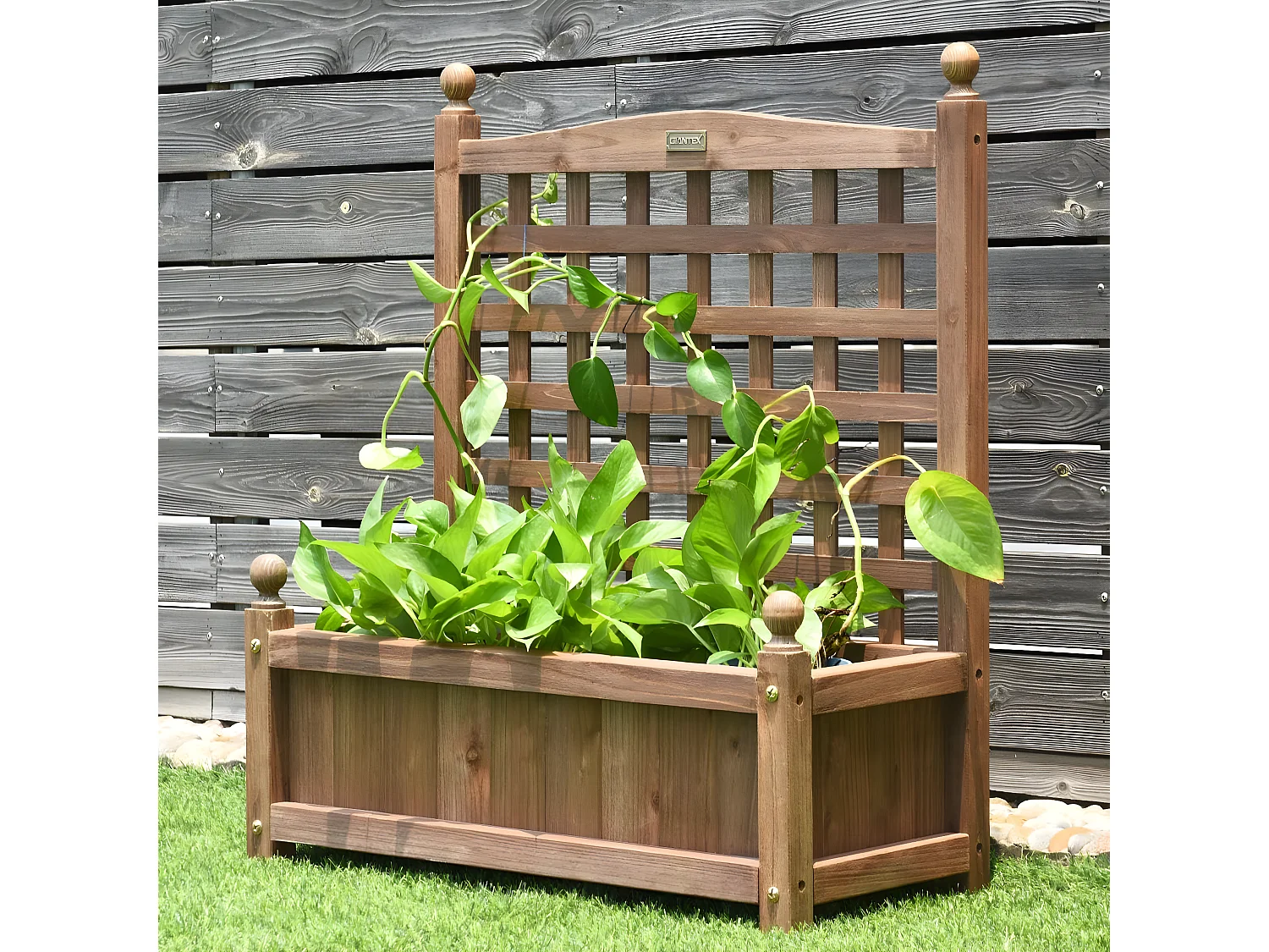 Jardinière avec Treillis en Bois 64,5 x 28 x 75 cm Bac à Fleurs Rectangulaire avec Trous de Drainage pour Jardin Terrasse