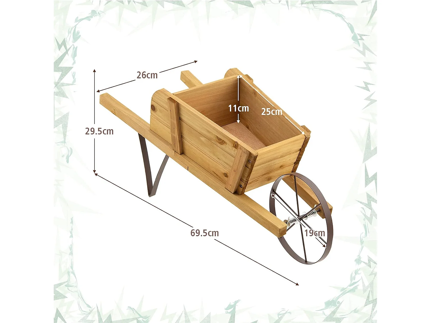 Brouette à Fleurs Jardinière en Bois, Jardinière de Jardin à Roues avec 9 Accessoires Magnétiques 2 Longues Poignées, pour Jardin Terrasse Maison Vacances