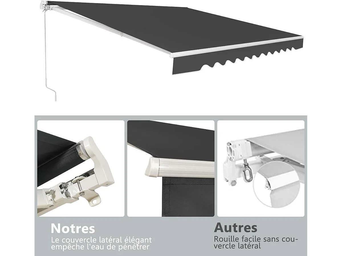 Store Banne de Balcon Rétractable avec Tissu et velours Résistant aux UV et à l'eau, Cadre en Aluminium Angle Réglable 5-35° ,3 x 2,5 m