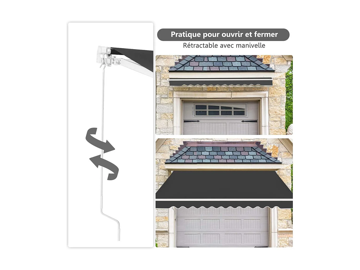 Store Banne de Balcon Rétractable avec Tissu et velours Résistant aux UV et à l'eau, Cadre en Aluminium Angle Réglable 5-35° ,3 x 2,5 m