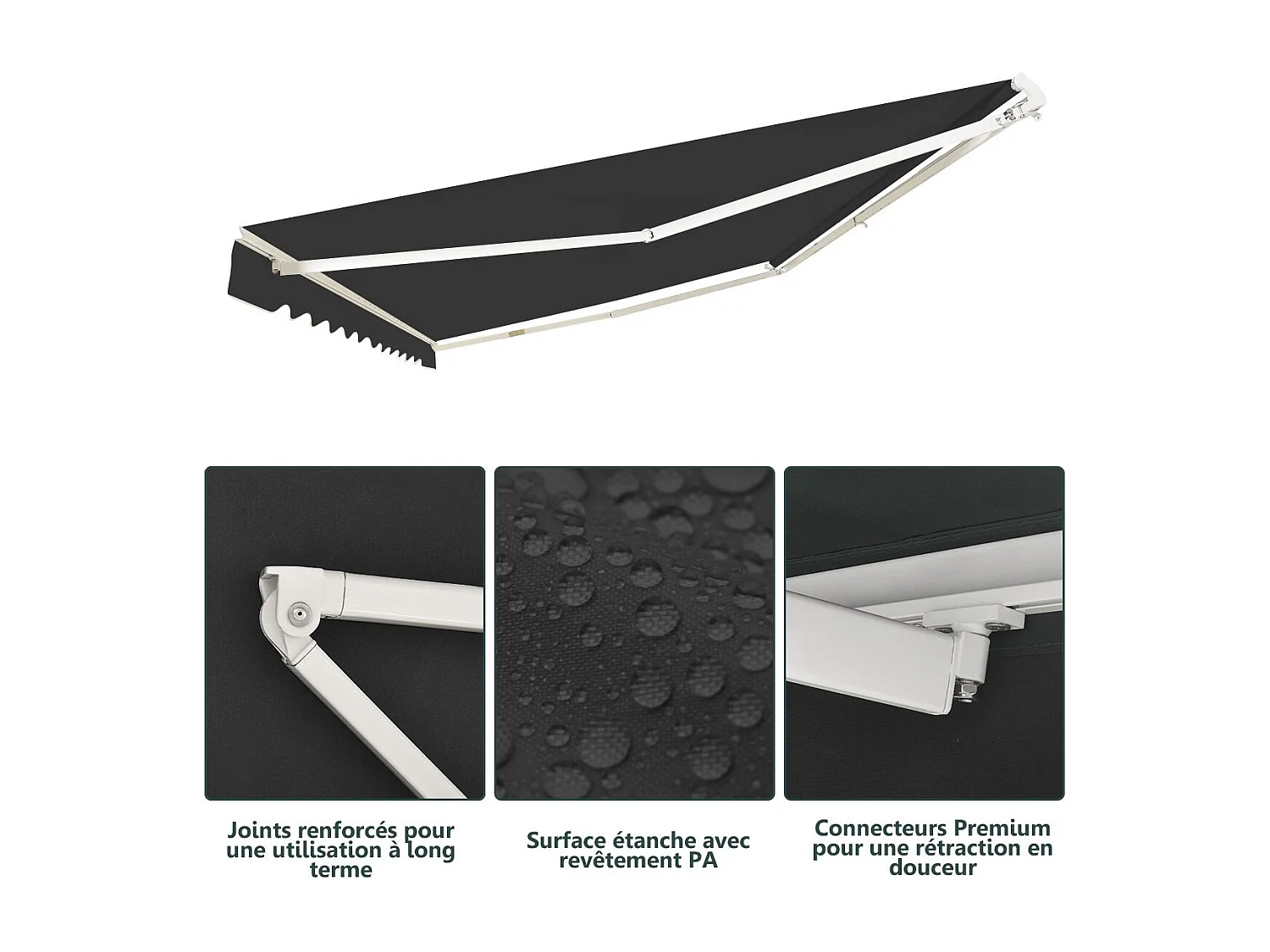 Store Banne de Balcon Rétractable avec Tissu et velours Résistant aux UV et à l'eau, Cadre en Aluminium Angle Réglable 5-35° ,3 x 2,5 m