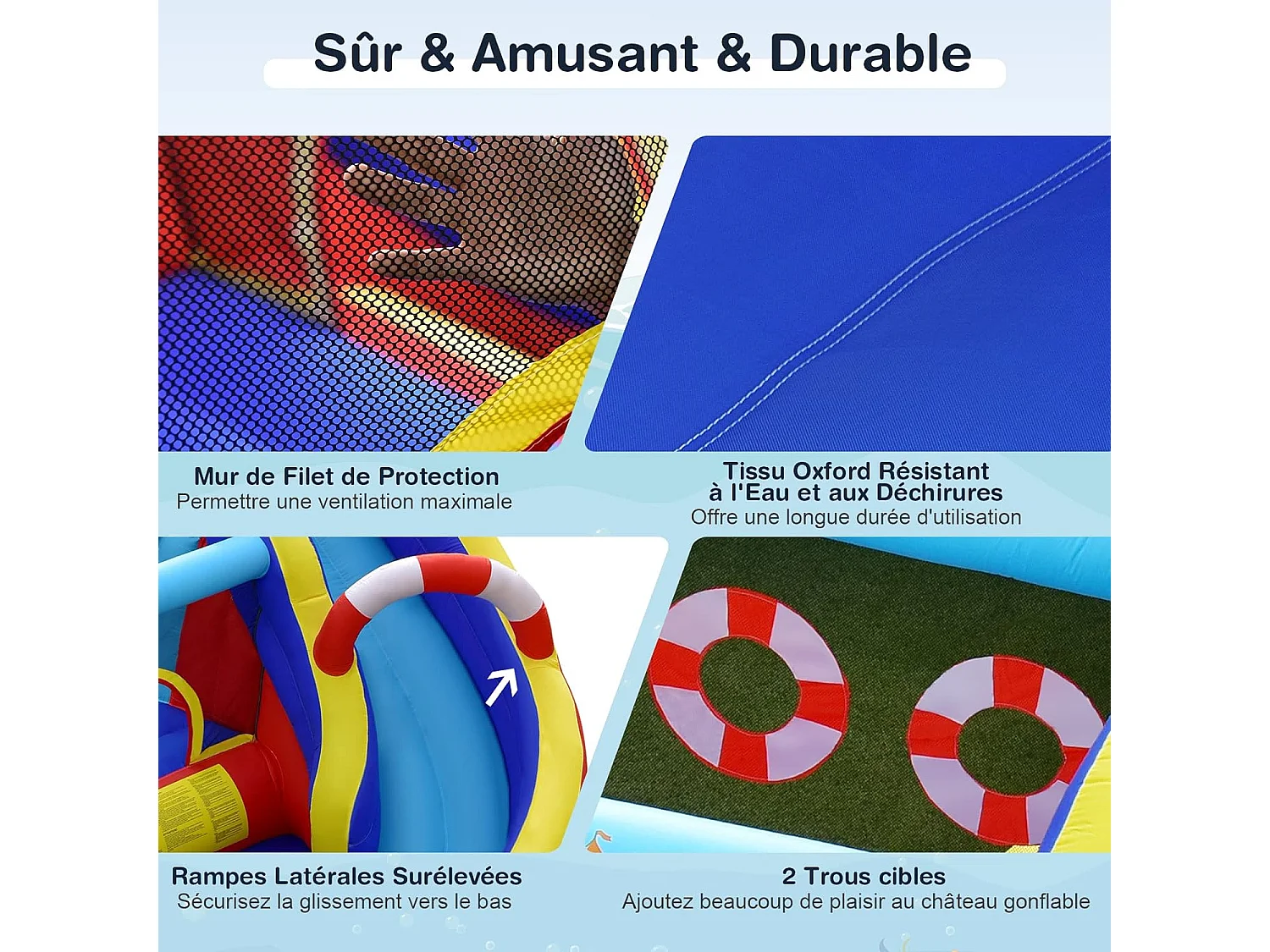 Aquatique Gonflable 6 en 1 avec Toboggan Incurvé Piscine à Eclaboussures Jeu Cible et Canon à Eau  pour Enfants 3-10 ans（sans Gonfleur)