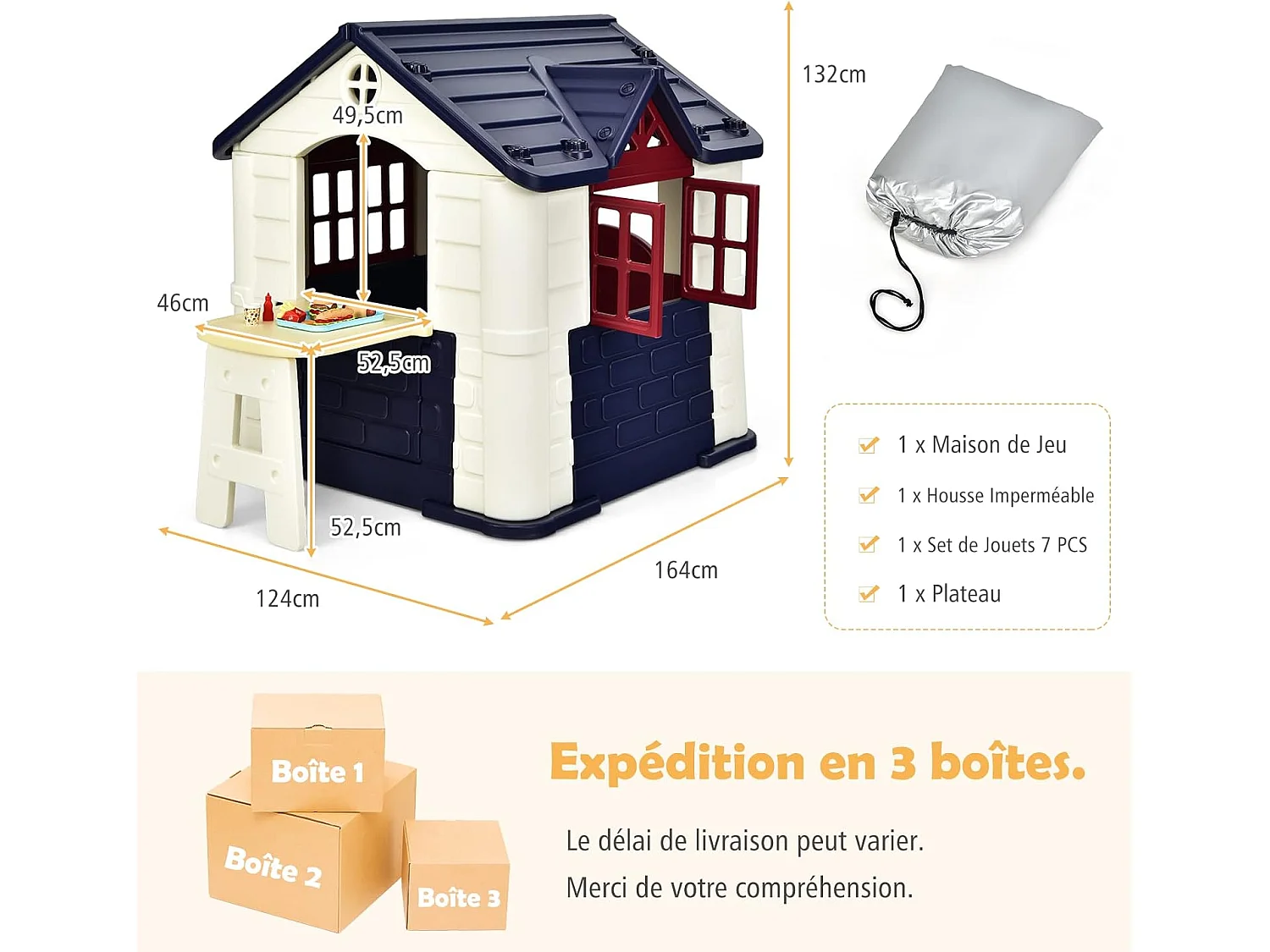 Cabane de Jardin pour Enfant - Table de Pique Nique, Maison Enfant Exterieur -Thème Burger Bar - en Plastique 164x124x132 cm Bleu
