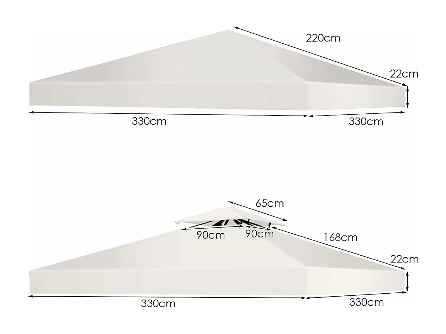 Toile de Toit de Rechange en Plastique et vinyle Impérméable de Jardin pour Pavillon Tonnelle Tente, 3 x 3 M (Beige)
