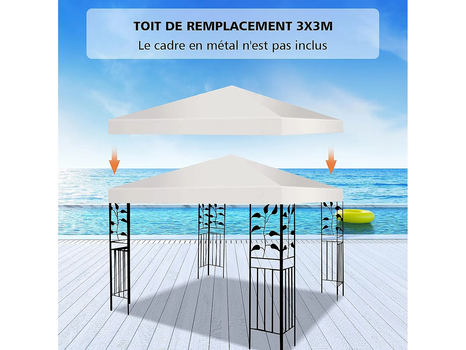 Toile de Toit de Rechange en Plastique et vinyle Impérméable de Jardin pour Pavillon Tonnelle Tente, 3 x 3 M (Beige)