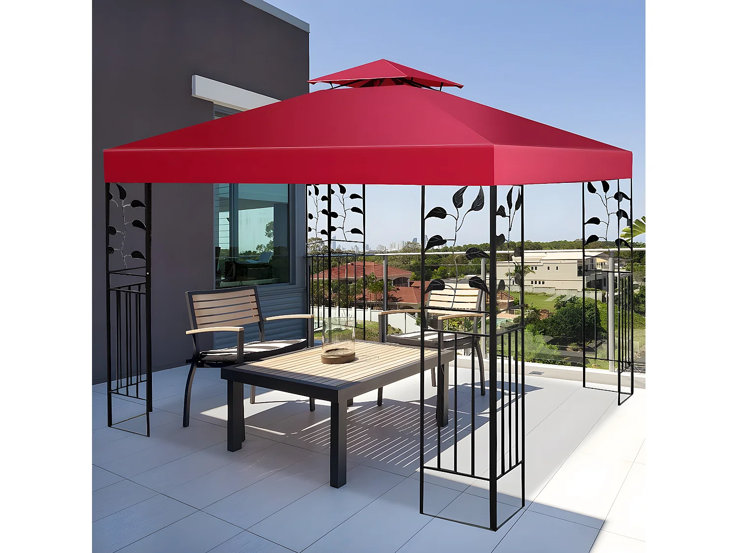 Toile de Toit de Rechange en Plastique et vinyle Impérméable de Jardin pour Pavillon Tonnelle Tente, 3 x 3 M (Vin Rouge)