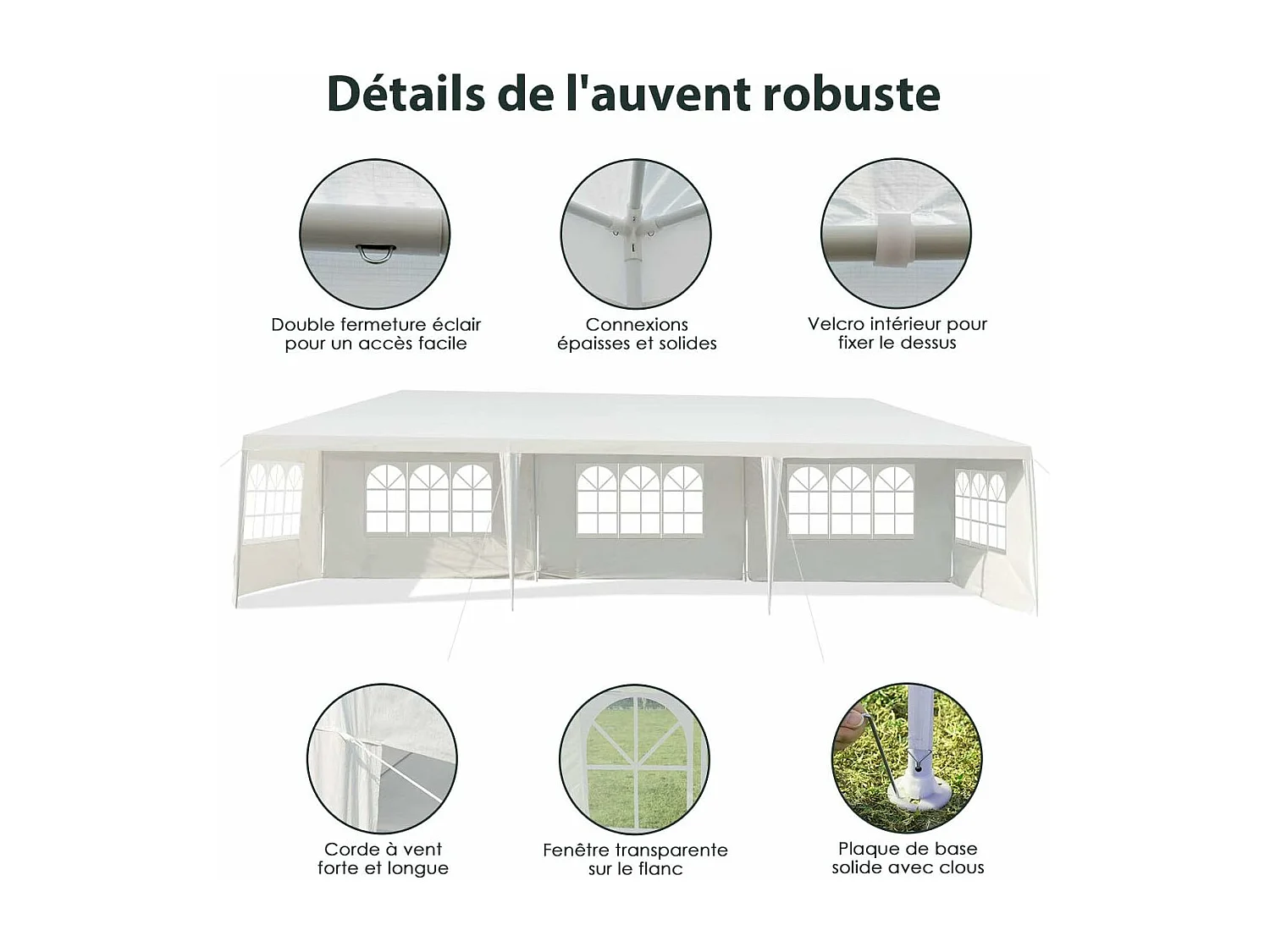 Tonnelle de Jardin Extérieur/Barnum 3x9m-27㎡ Tente de Réception avec 5 Parois Amovibles Piquets de Terre et Fenêtre sur Côté