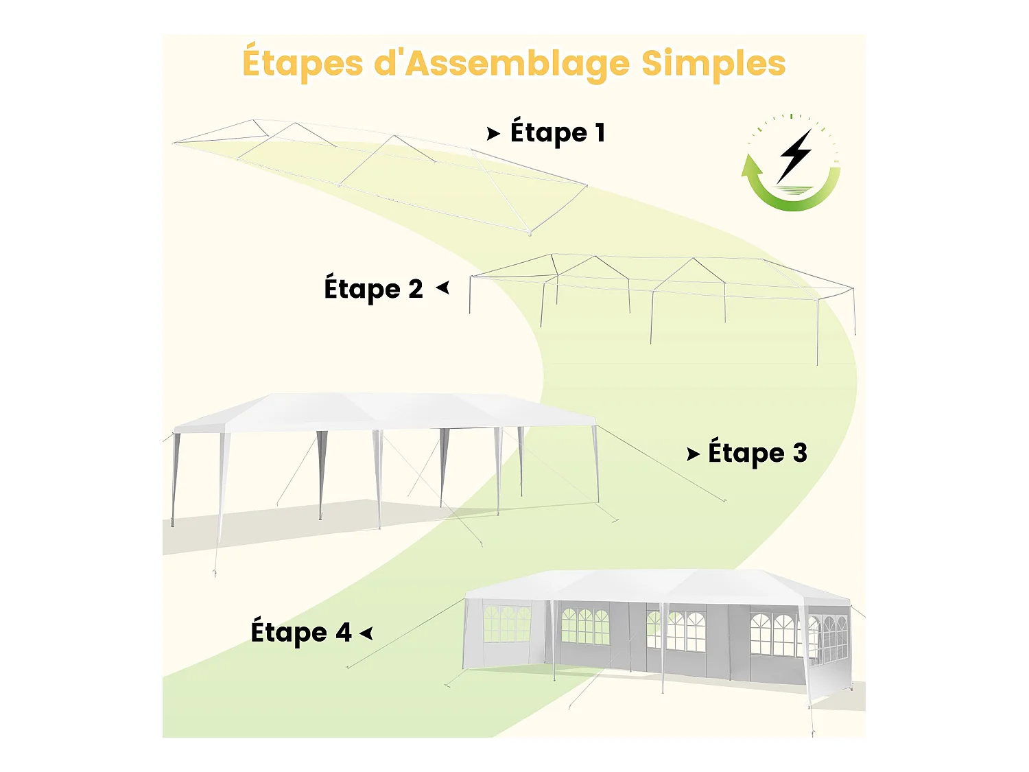 Tonnelle de Jardin Extérieur/Barnum 3x9m-27㎡ Tente de Réception avec 5 Parois Amovibles Piquets de Terre et Fenêtre sur Côté
